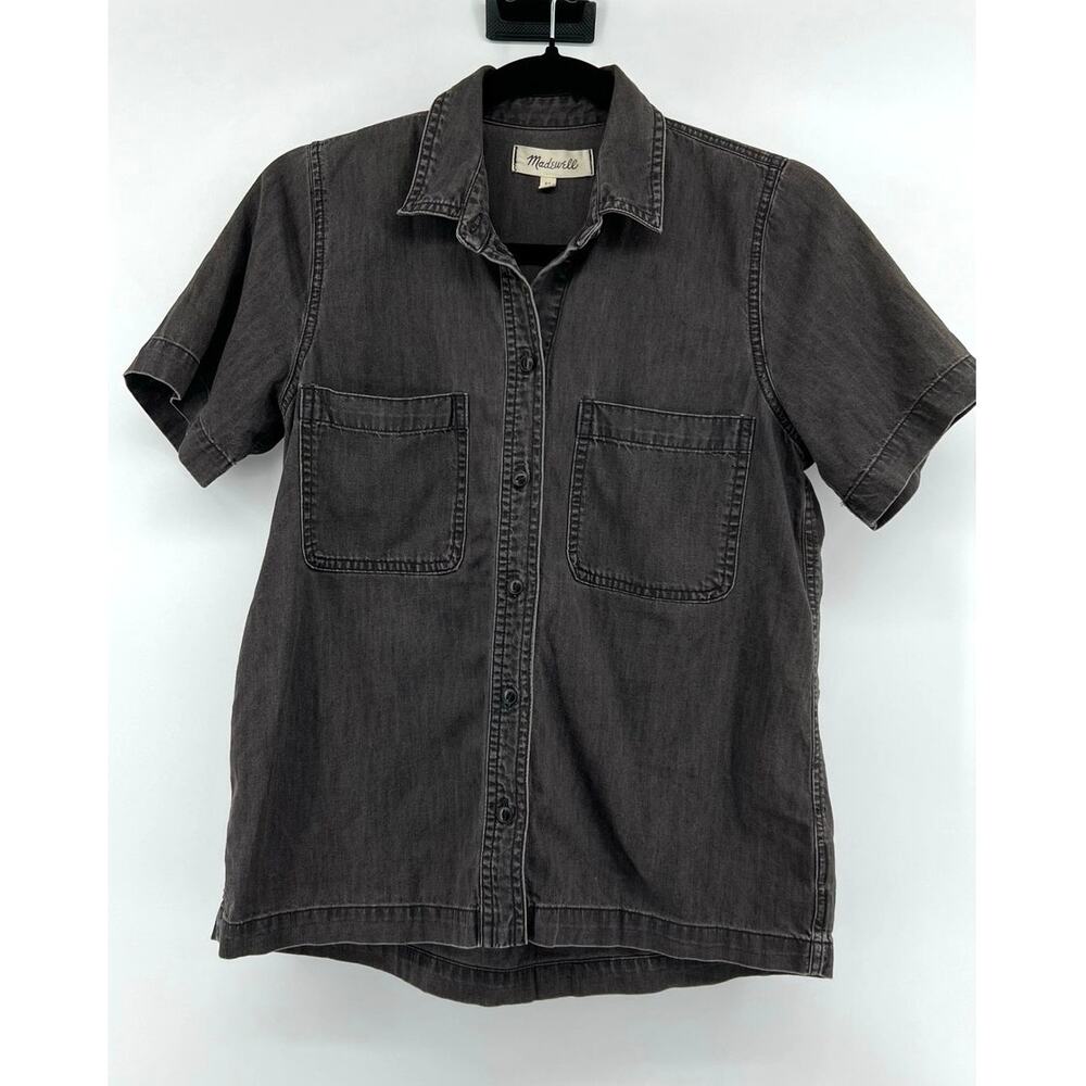 Madewell Black Button Down Short Sleeve Shirt Women's Size XS Denim